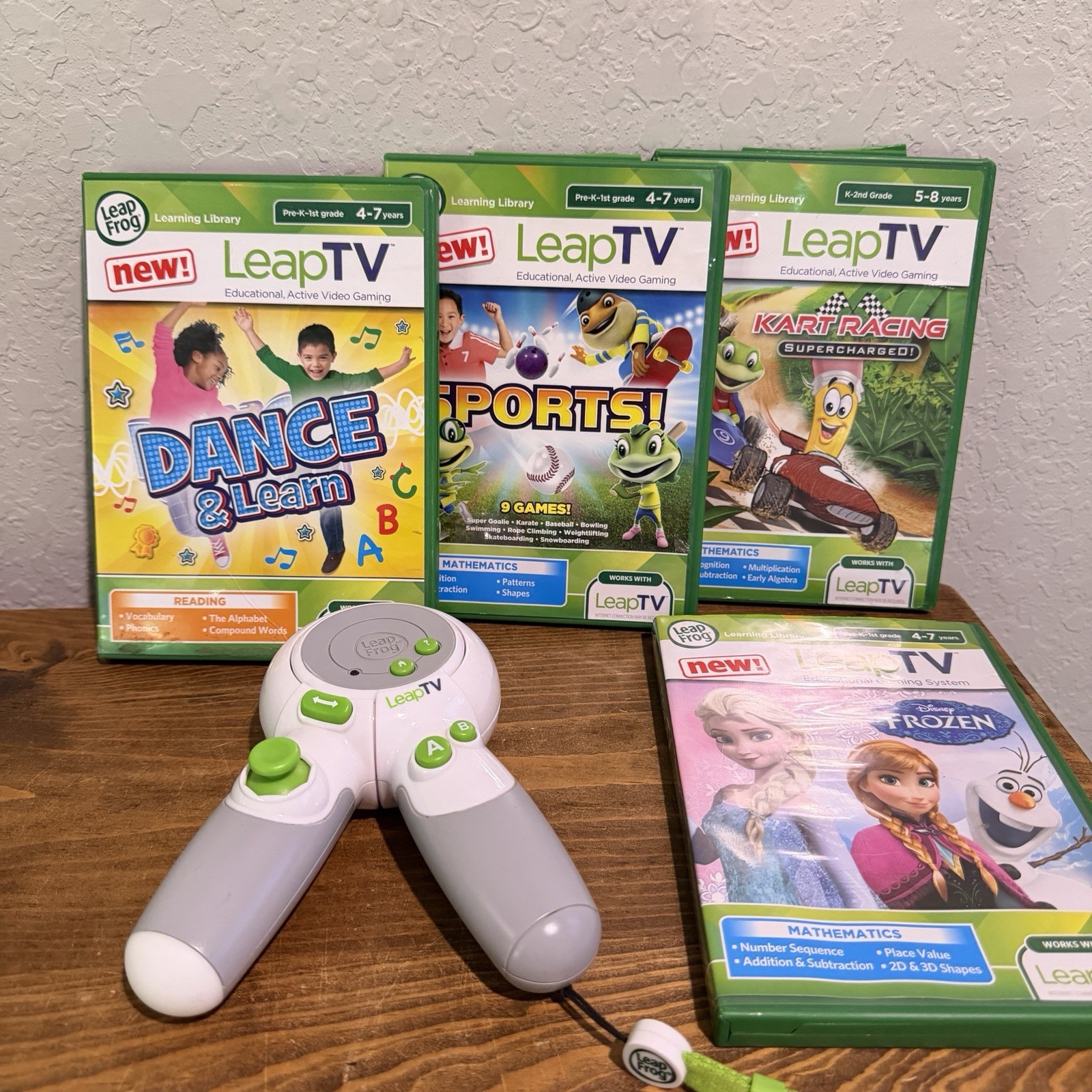 Leap Frog Leap TV Game Controller & Lot Of 4 Sports Frozen Dance Kart Racing