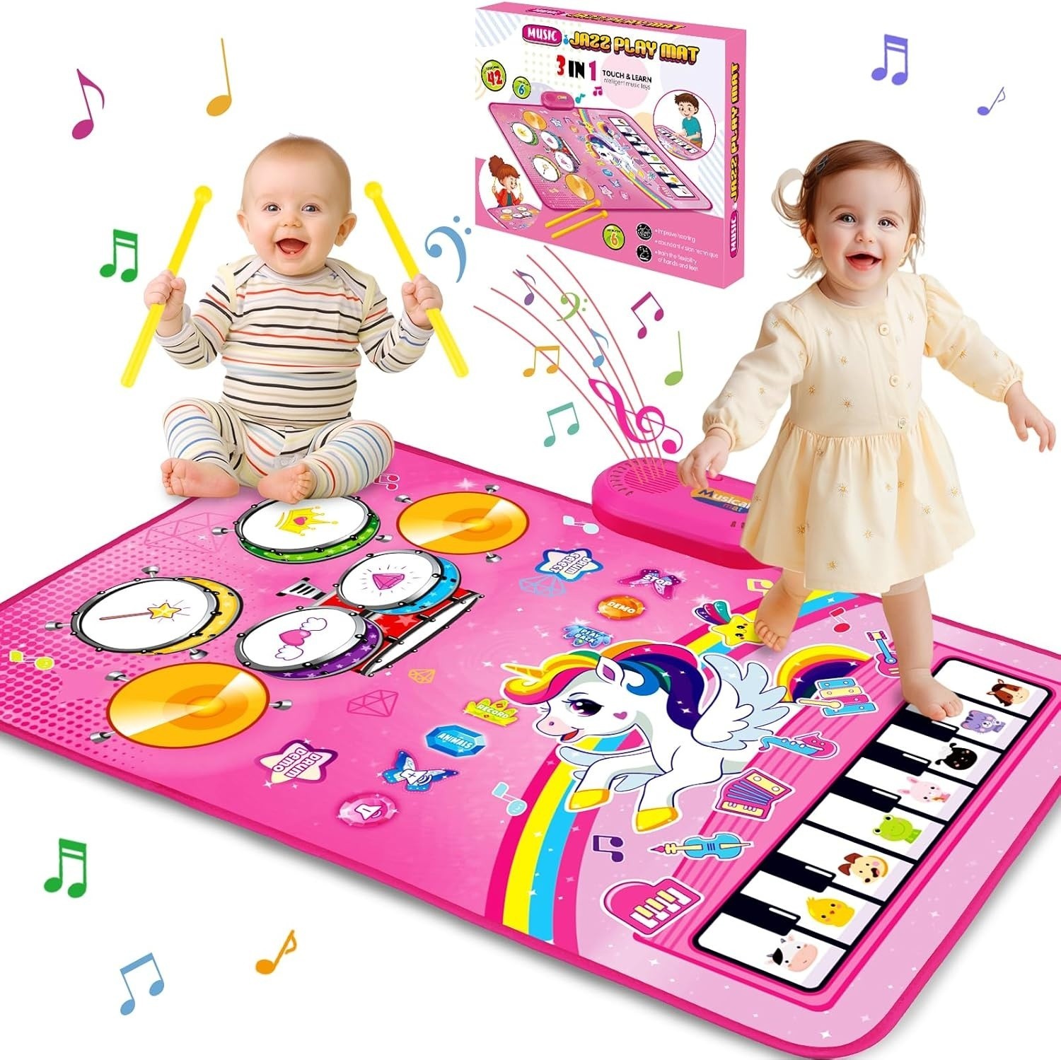 Toys For 1 Year Old Girl Gifts: Baby Musical Mat Toddler Toys, 3 in 1 Piano Drum