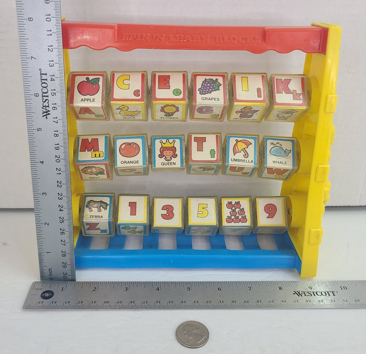 Vintage 1987 Spin ‘N Learn Blocks Letters and Numbers Blocks Toy 1987 Shelcore