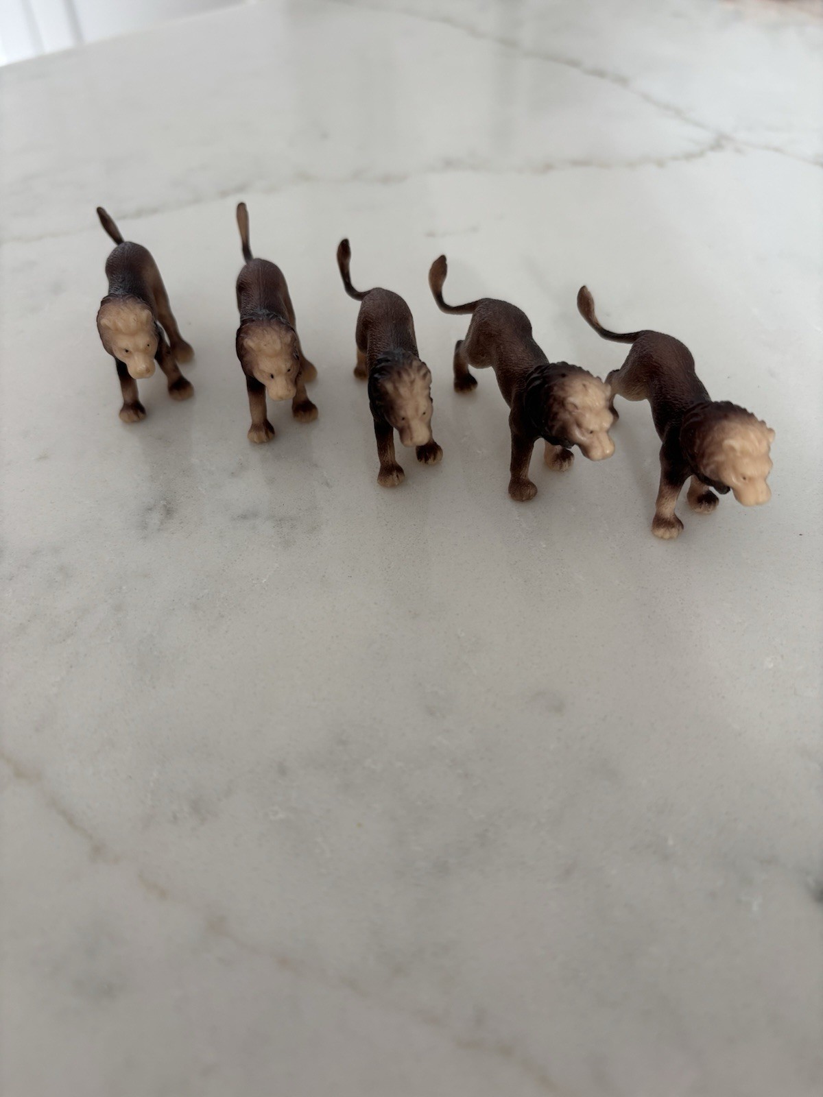 Lot Of 5 Small Vintage Safari Zoo Lion Plastic Figurine Toys, Brand Unknown