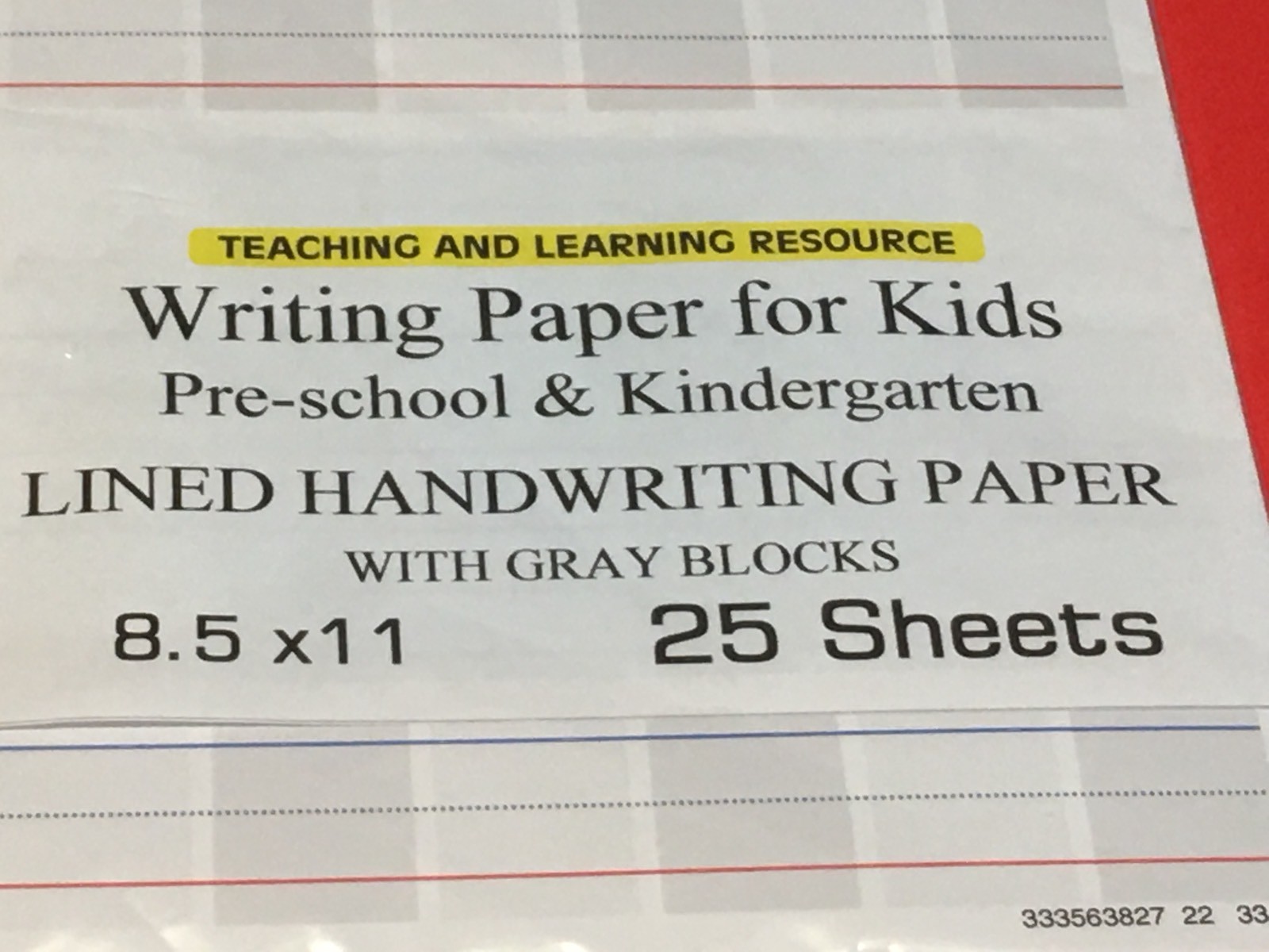 Writing Paper for Kids – Lined Handwriting Practice w/ Gray Blocks 25 sheets