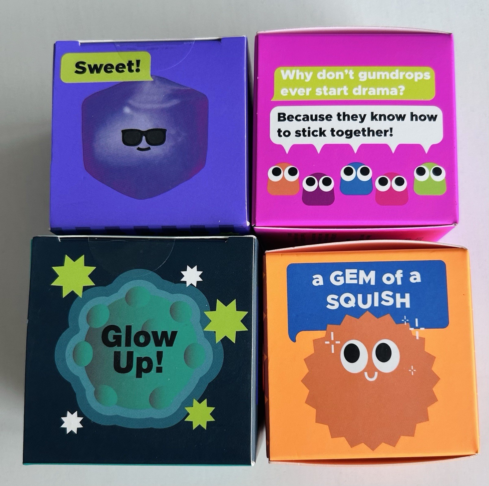 RARE J’adore Super Duper Squishy 4-Pack Diamond, Glow, Cube, Gum Droppable