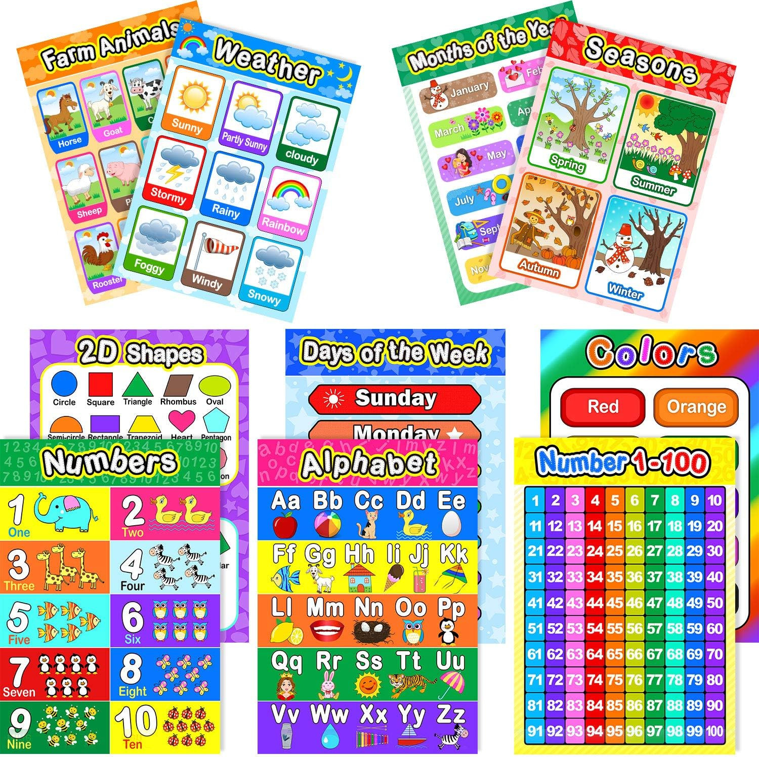 Educational Preschool Poster with Glue Point Dot for Nursery Homeschool Class…