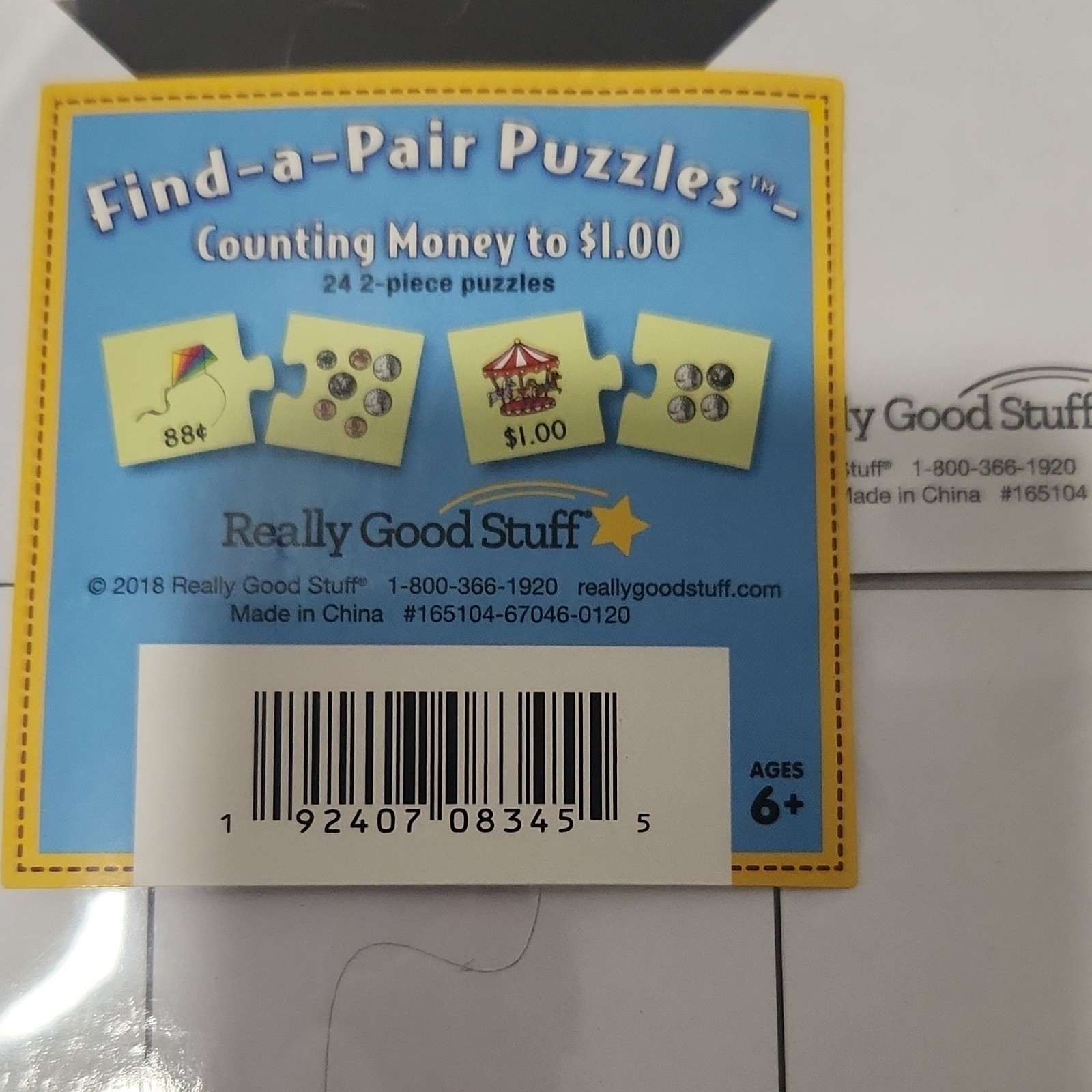 Really Good Stuff Find-a-Pair Puzzles Counting Money to $1.00 Ages 6+, Multicol…