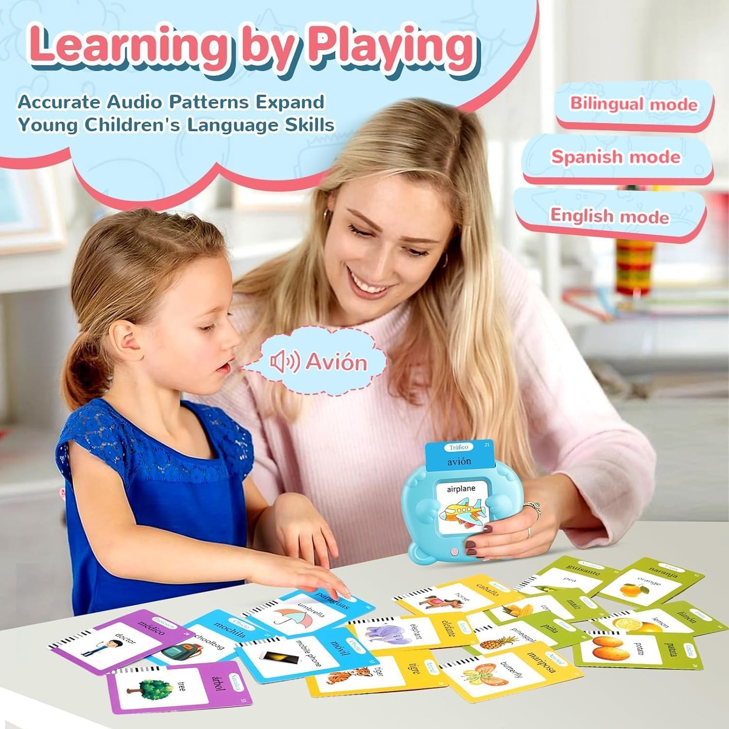 Spanish & English Talking Flash Cards for Toddler Bilingual Flash Cards Learning