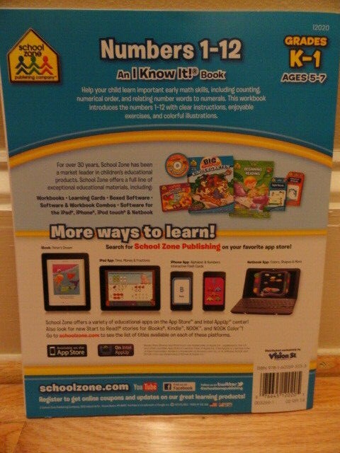 School Zone Workbooks K-1 Numbers 1-12 BRAND NEW