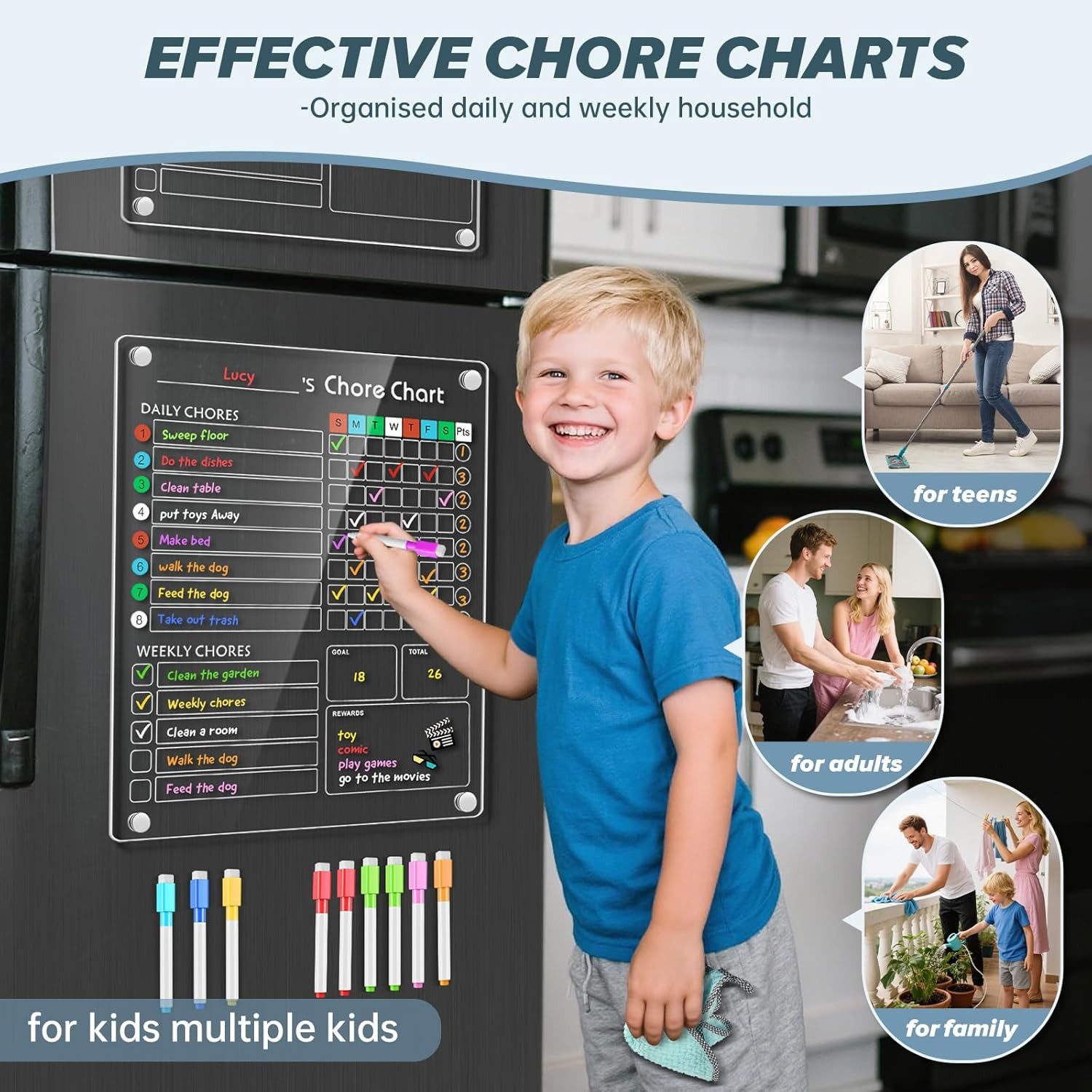 Acrylic Magnetic Chore Chart for Kids/Teens/Adults, 9.5″X12″, Reusable Chore Che