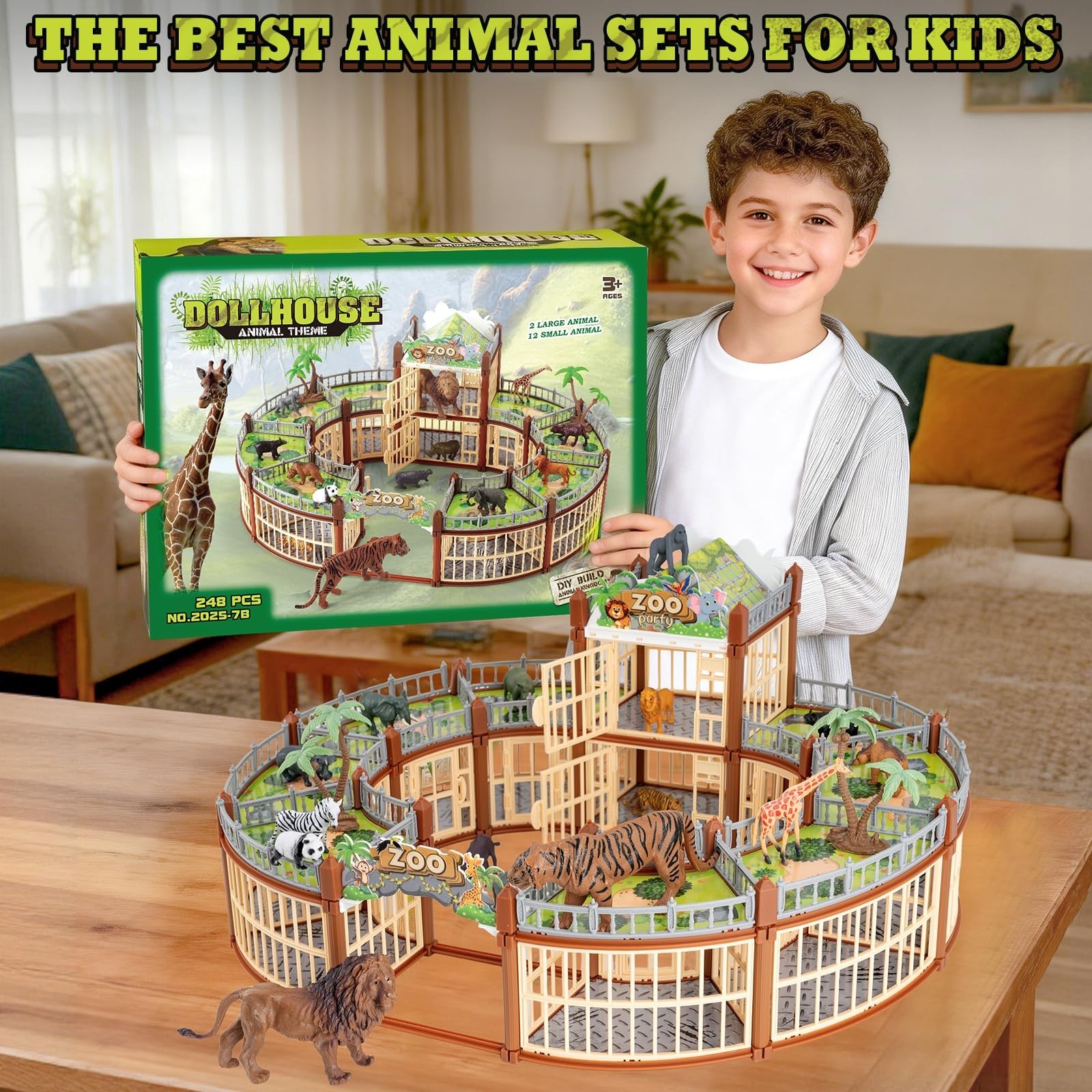 Complete 248PCS Animal Playground Set with 14 Realistic Wild Animals – Bui
