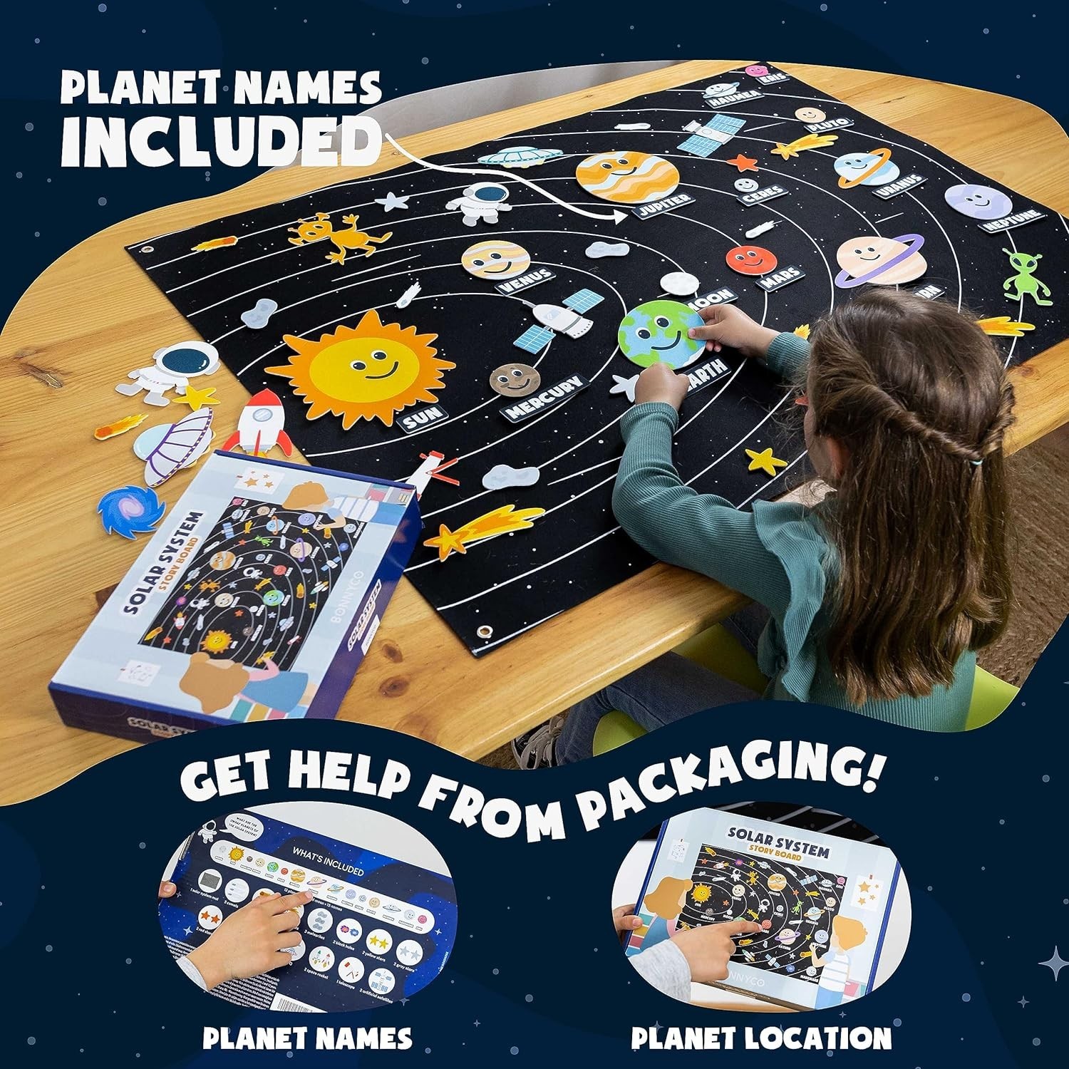 Kids 61-Piece Felt Solar System Set – Fun Montessori Learning Tool for Ages 3-8