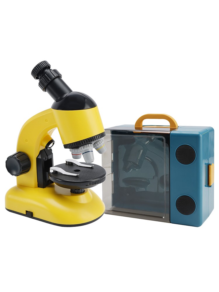 Rotating Microscope LED 100X-1200X Magnification Science Toy Kit For Kid Yellow