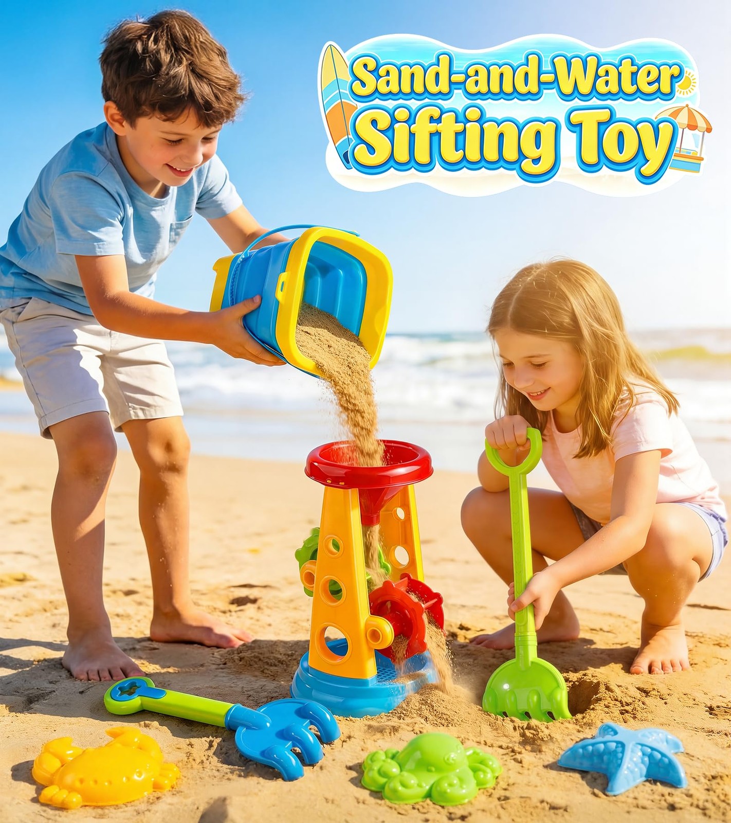 Collapsible Beach Sand Toys for Kids Toddlers, Standard, Multicolor