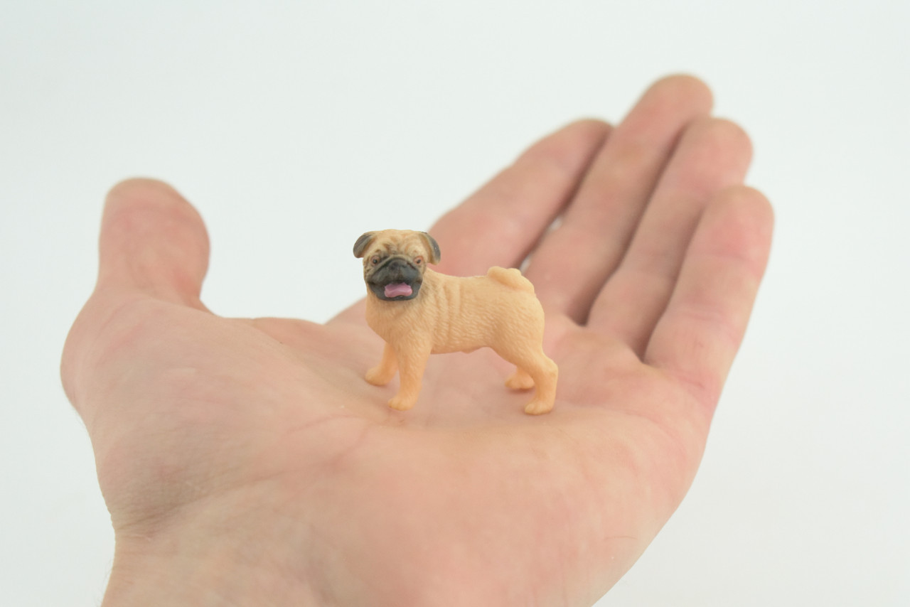 Pug Puppy Dog Toy, Realistic Hand Painted Rubber Model 1 3/4 Inches CH917 BB204