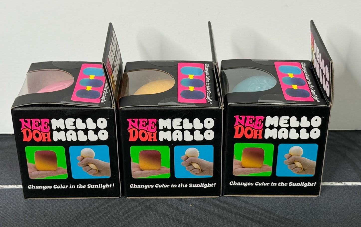 Lot of 3 NeeDoh Nee Doh Mello Mallo Blue Pink Yellow Color Changing Squishy