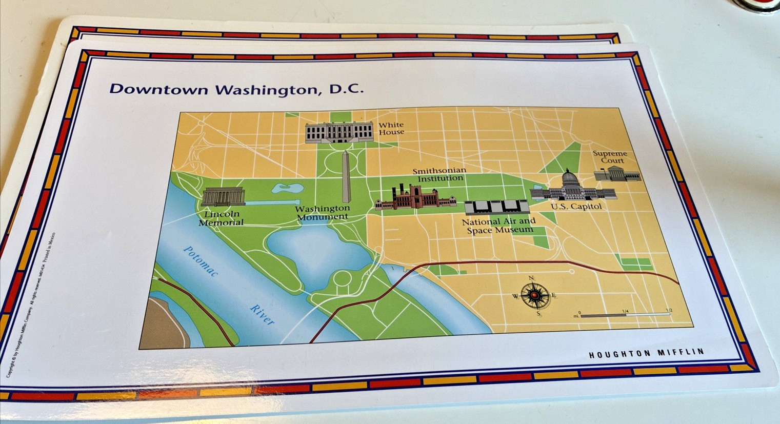 Set of 2 Houghton Mifflin Countries World Double Side Map 11”x17”, Downtown DC