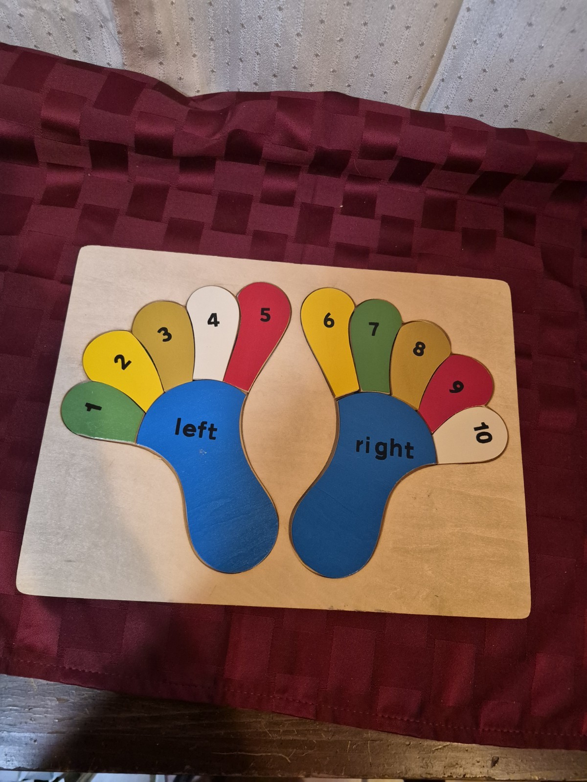 Vintage Wooden Toddler Puzzle Lot – 0-9 Numbers & Left Right Hand Foot Counting