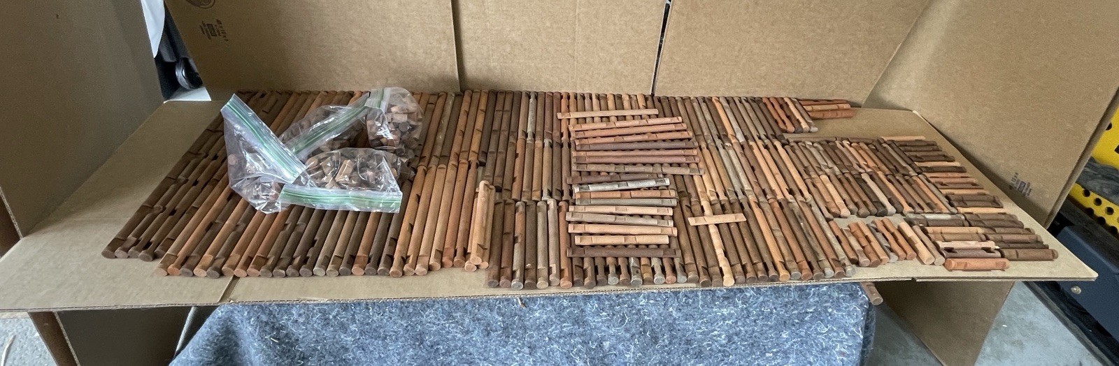 Vintage Wooden Educational Building Set Lot +330 Pieces Thin Dowel STEM Construc