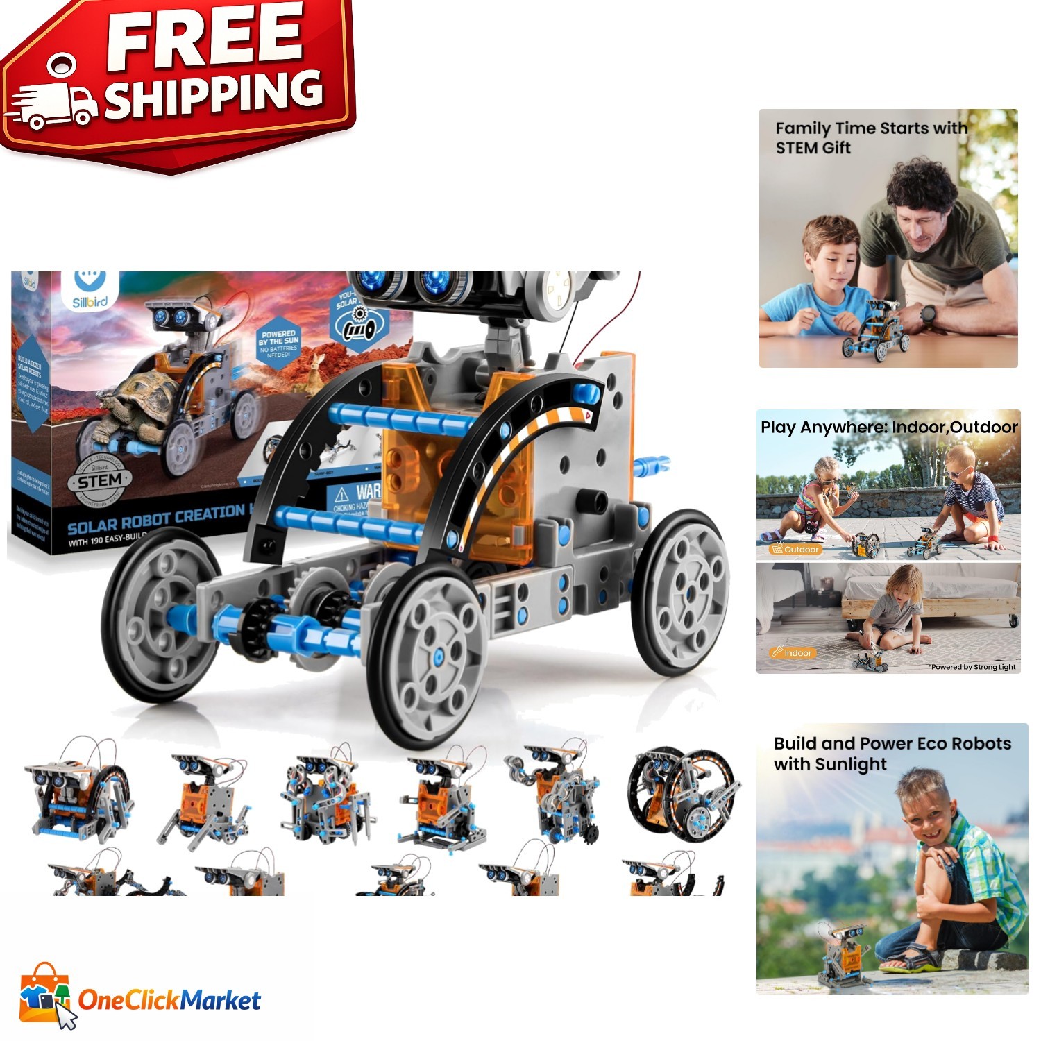 DIY 12-in-1 Solar Robots with 190 Pieces – Educational STEM Toy for Teens