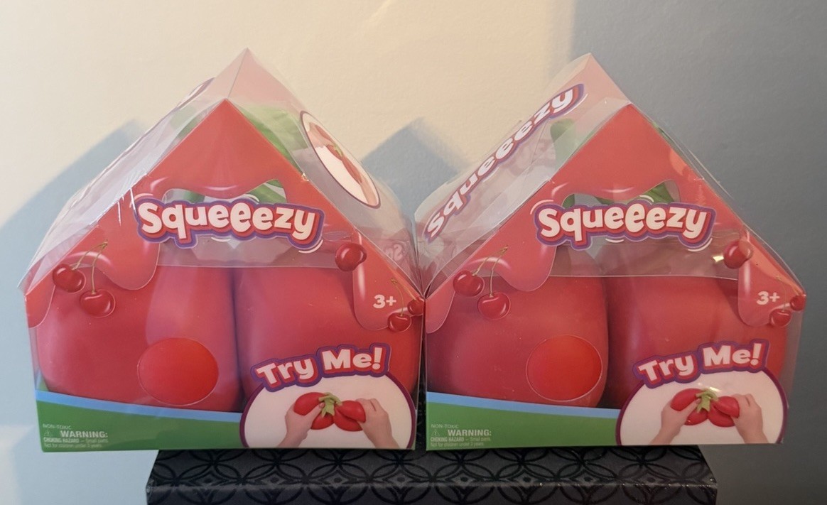 Lot Of 2 New Sunny Days Squeeezy Cherries Viral Squish Squishy Fidget Toy Jumbo