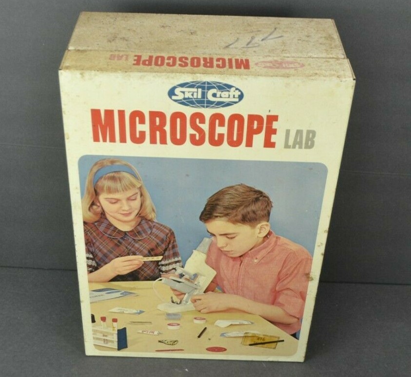 Vintage 1960s Skilcraft Microscope Lab Set Prop Metal Case PARTIAL Accessories