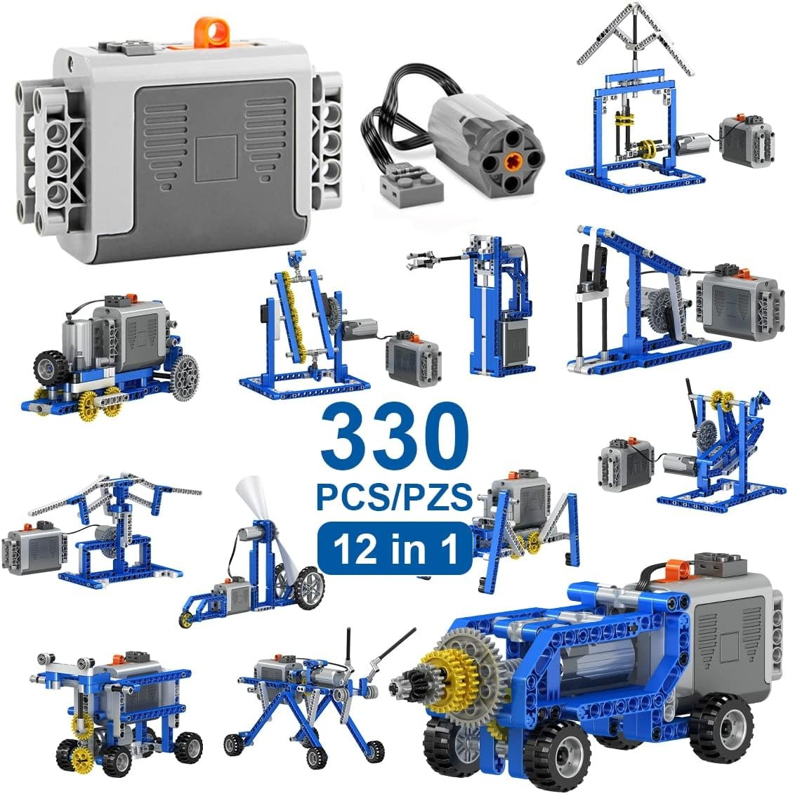 330Pcs Building Kit, 12 in 1 STEM Toys with Electric Power Motor for Kids, DI…