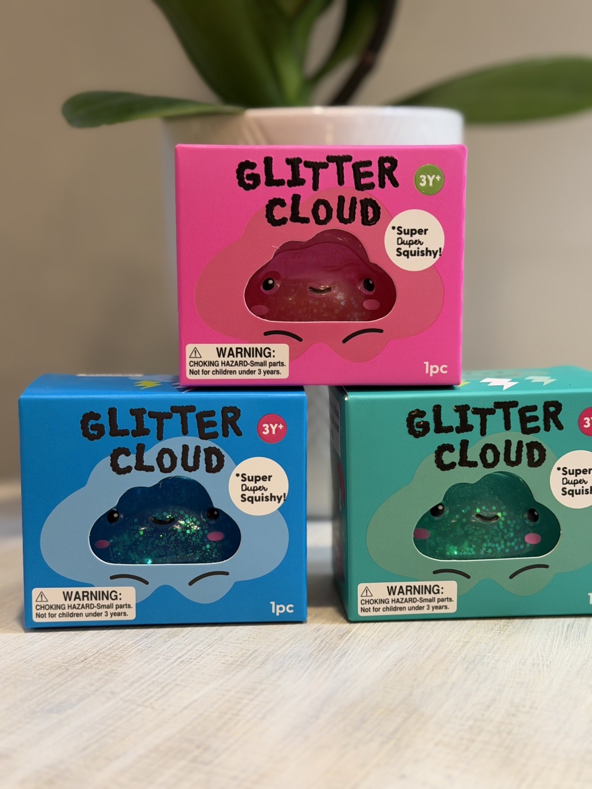 Lot of 3- NEW J’Adore Glitter Cloud Super Duper Squishy Tactile Squeeze Toy 🤩