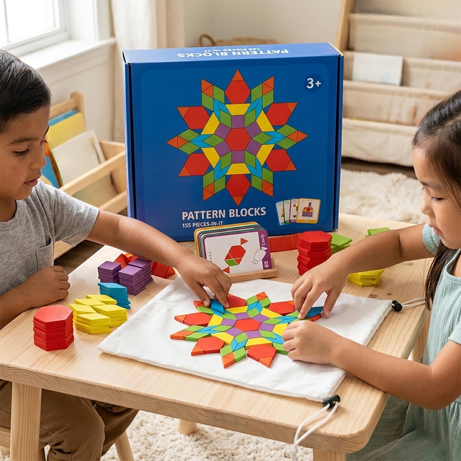 ZHUGEYG 155 Pcs Wooden Pattern Blocks Set – Geometric Shape Puzzle 1-2 inch
