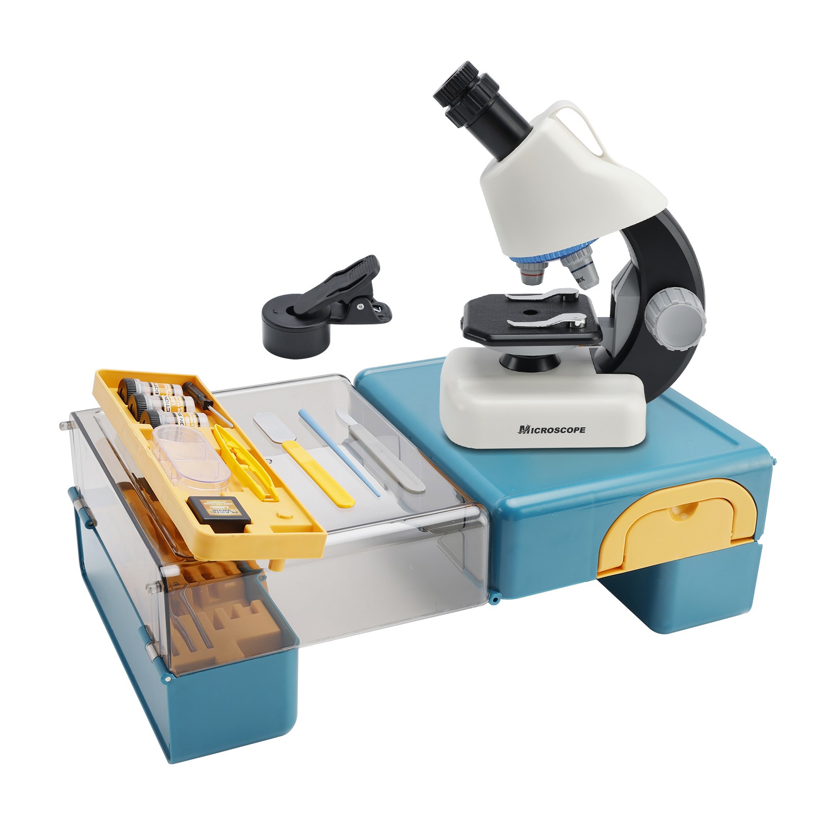 Handheld Microscope LED 100X-1200X Magnification Science Toys Kit For Kid White`