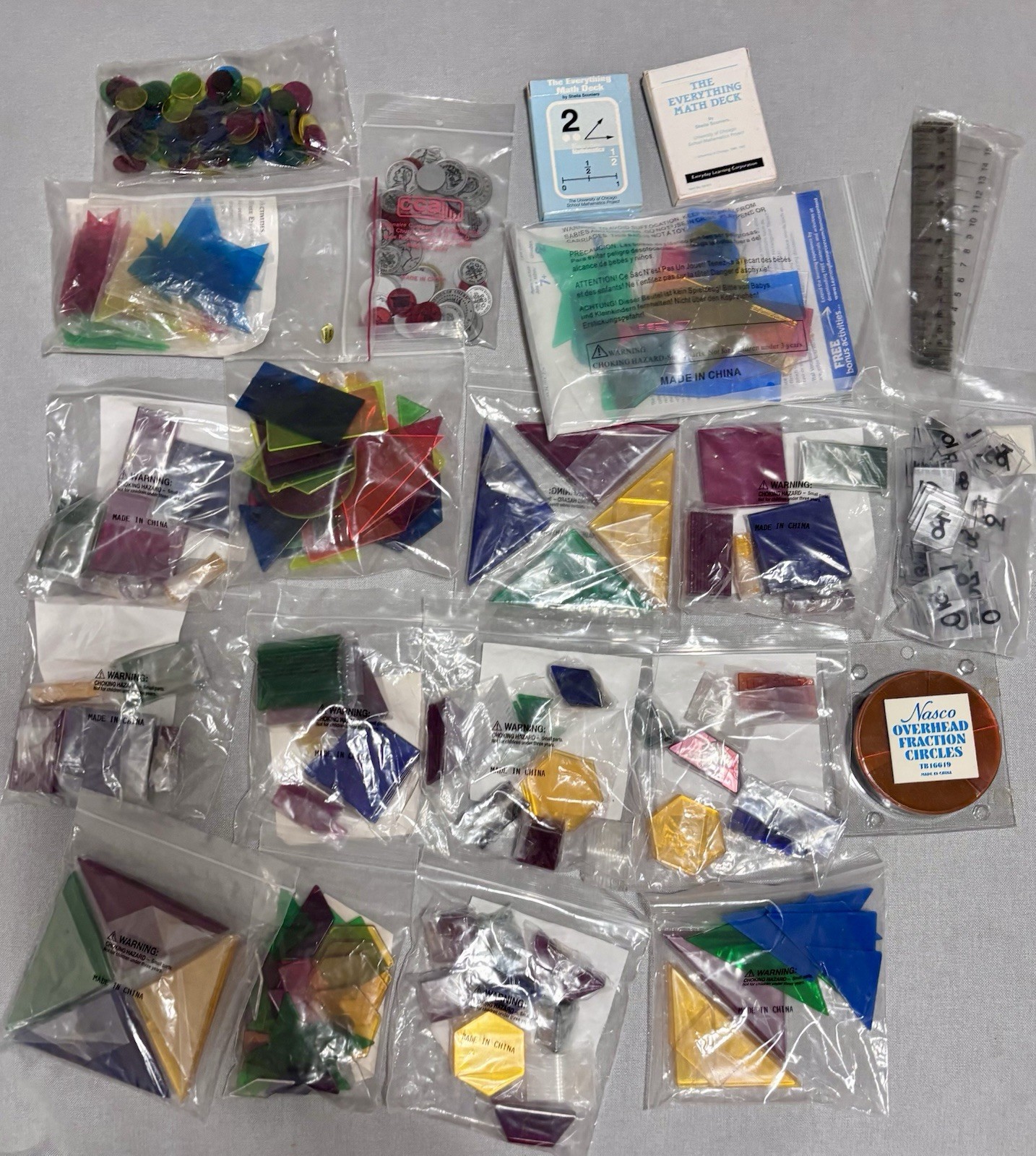 Vintage Overhead Projector Math Transparency Lot New Rulers Coins Everyday Math