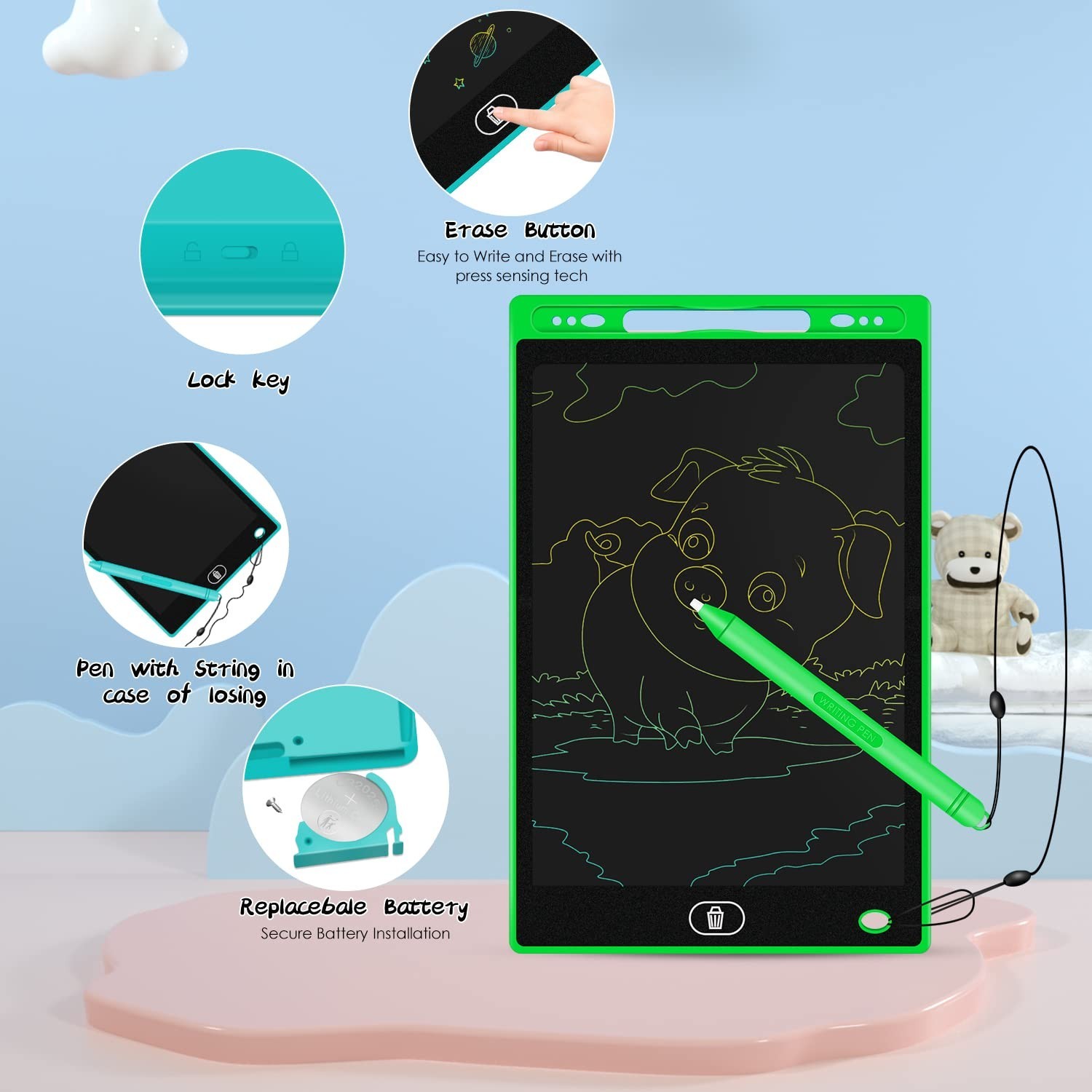 32 Pack LCD Writing Tablet 8.5 Inch with attached Pen and String for kids, to…