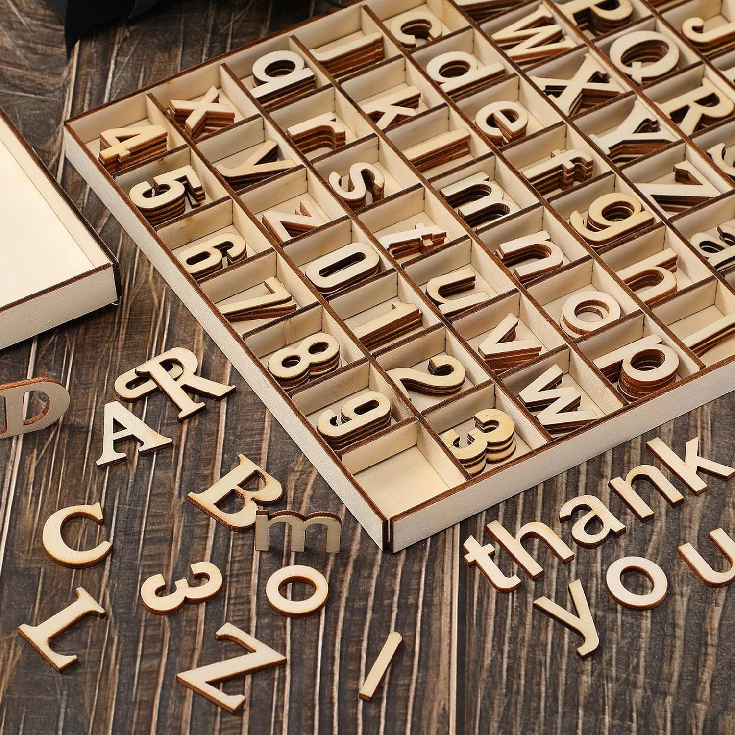 248 Pcs 1 Inch Wood Alphabet Letters Numbers with Storage Box Blank Unfinished W