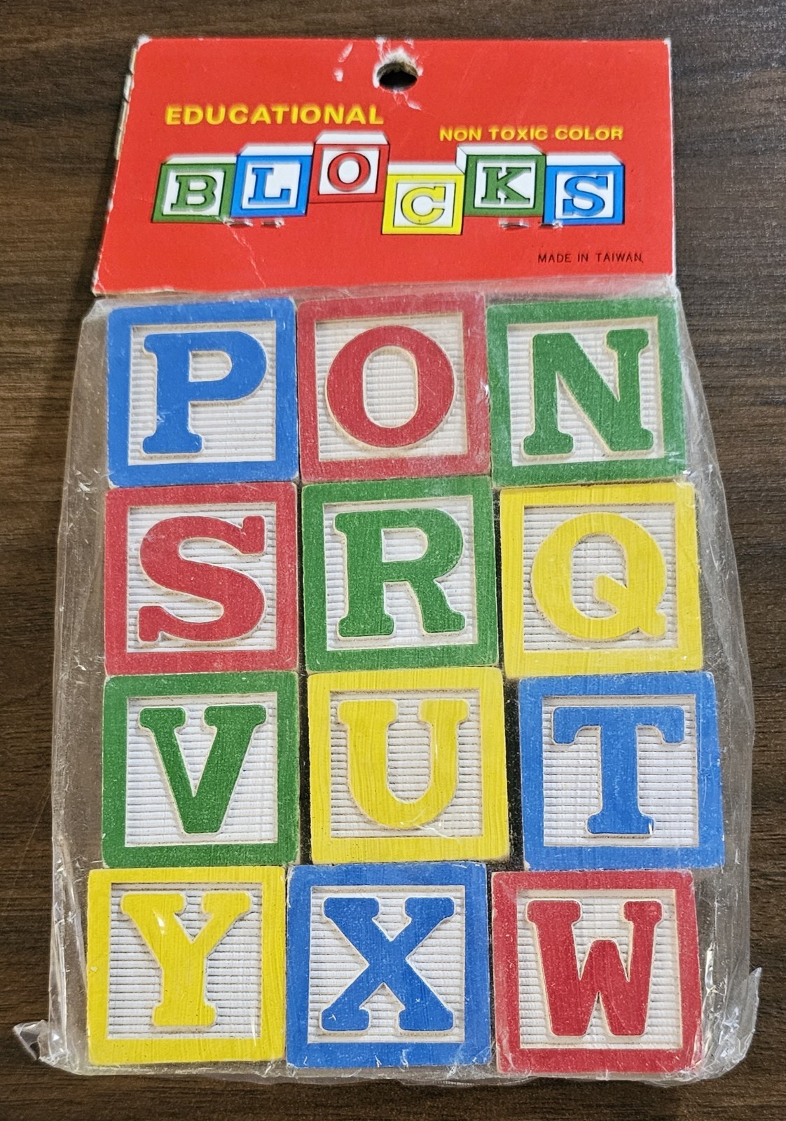 Vintage 12 Blocks Educational Wooden Red Green Yellow Blue Non-Toxic Color New