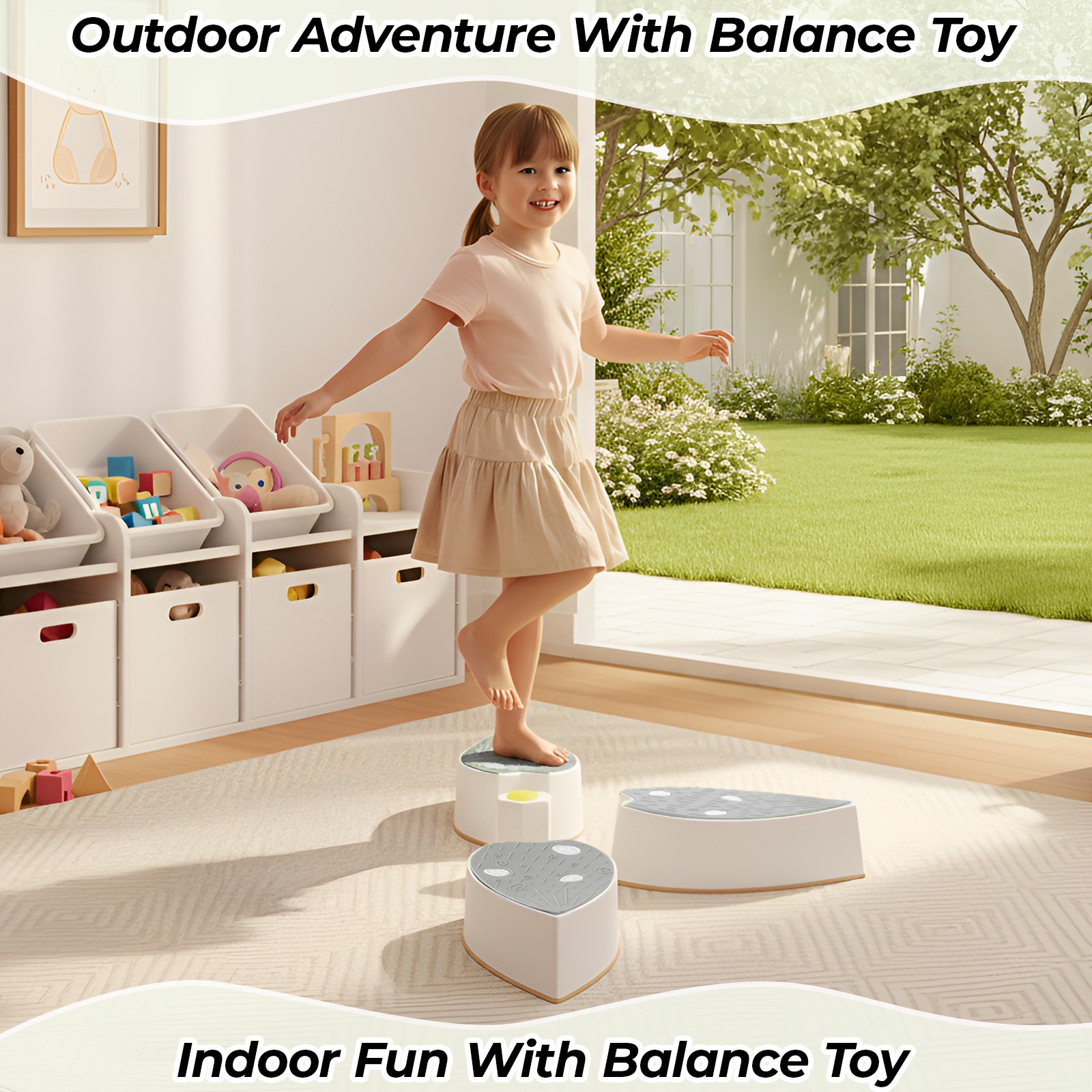 Stepping Stones for Kids, 3 Pcs Anti-Slip Balance Stones for Toddler, Gray