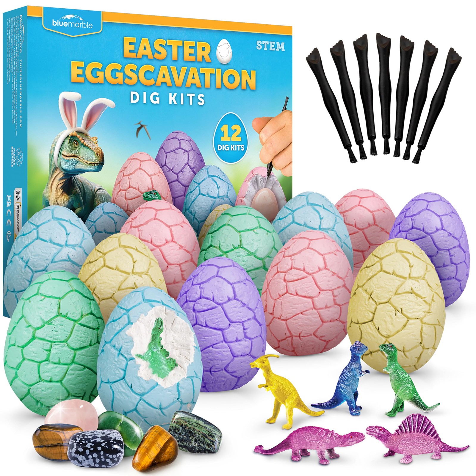 Easter Eggscavation Dig Kit – 12 Easter Egg Dig Bricks with Real Gemstones & …