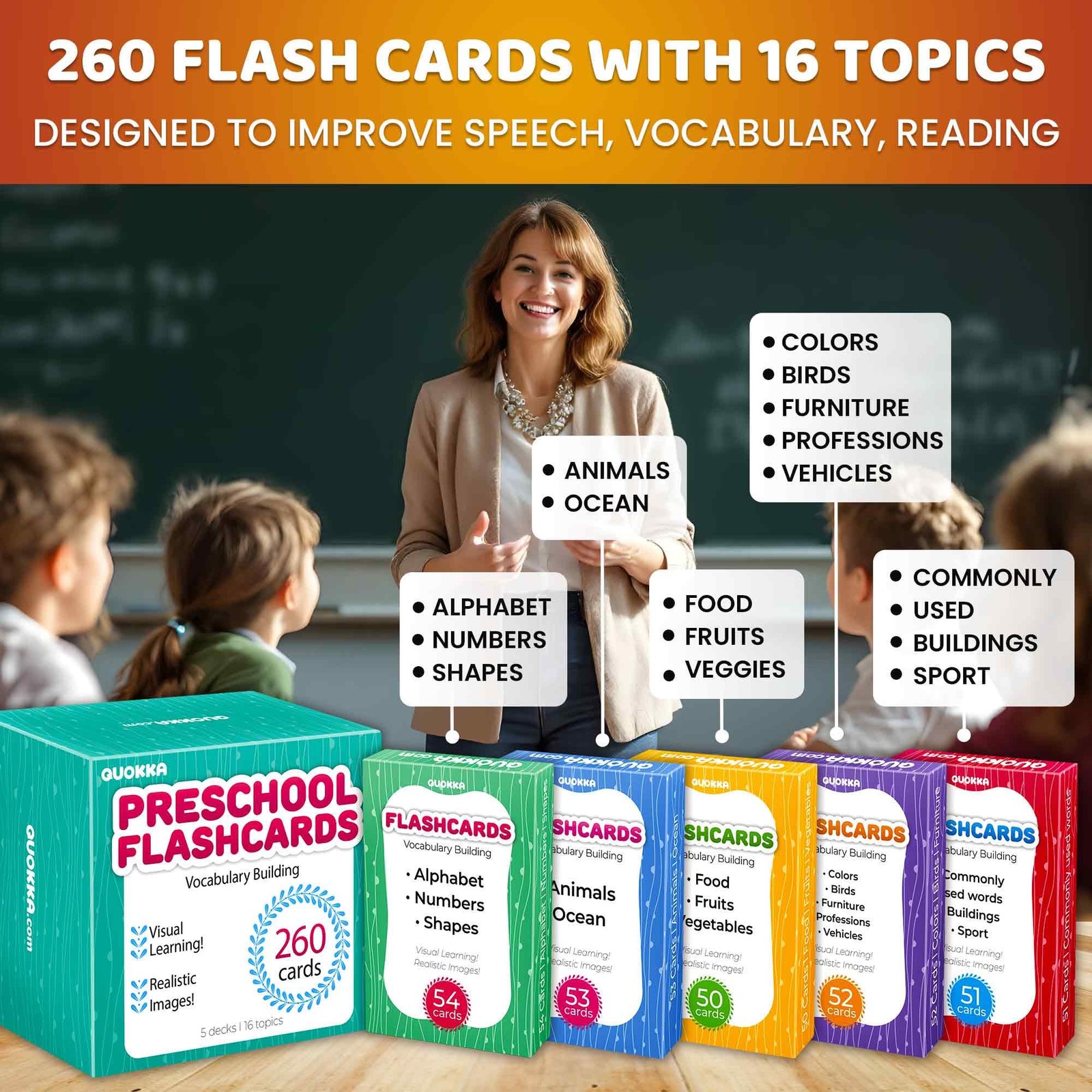 260 Flash Cards for Ages 3-5 with Realistic Images – Pre K Flash Cards Age 4-…