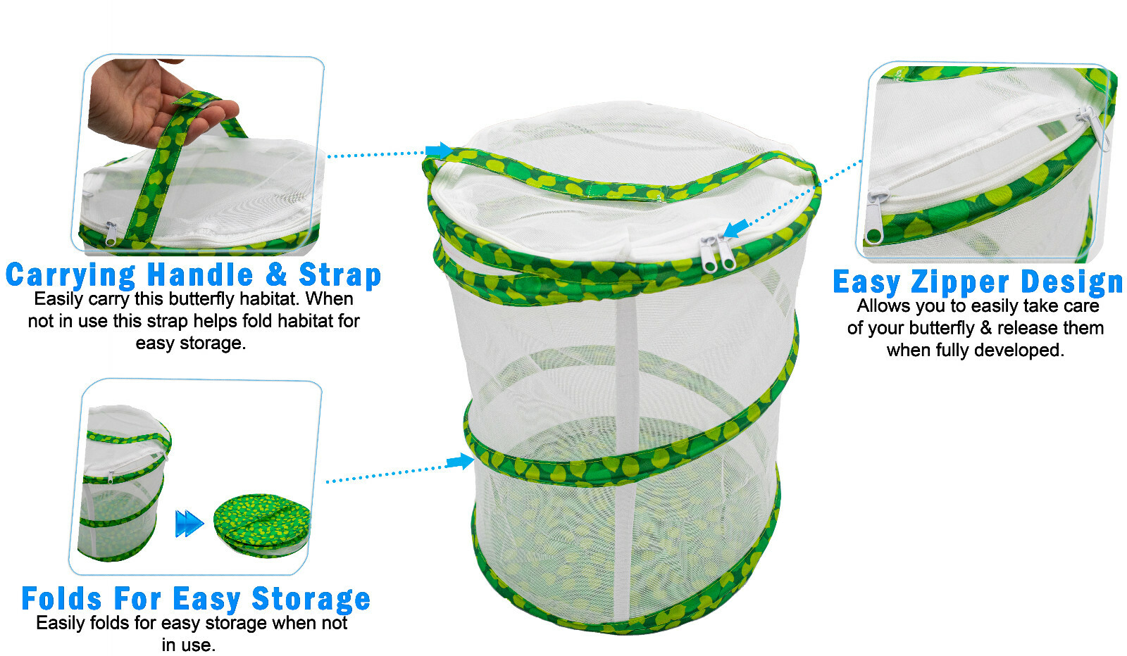 Butterfly Growing Garden Kit – Butterfly Habitat Net Cage – Collapsible Mesh Net