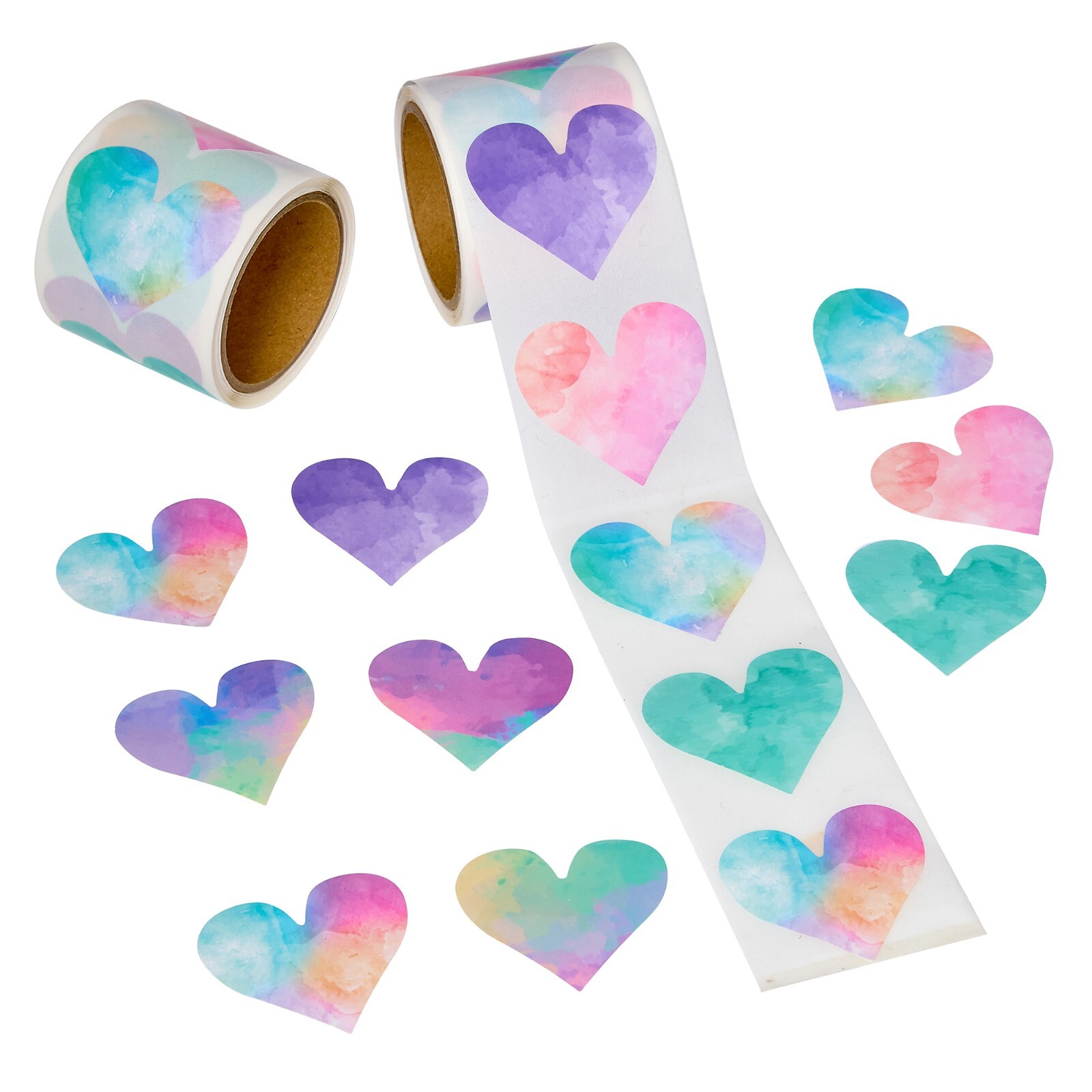 Watercolor Heart Stickers for Kids – 200 Pack of Rainbow Heart Themed Designs