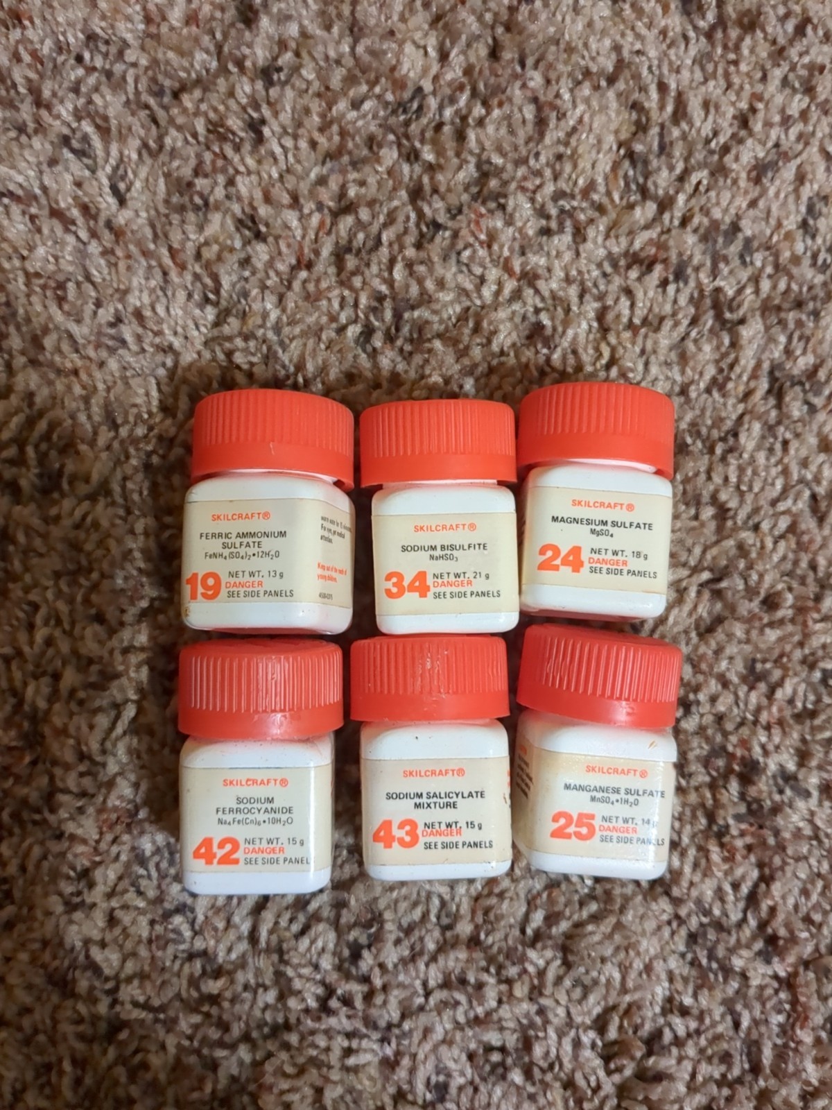 Lot of 6 Vintage 1960s Skilcraft Chemistry Chemicals