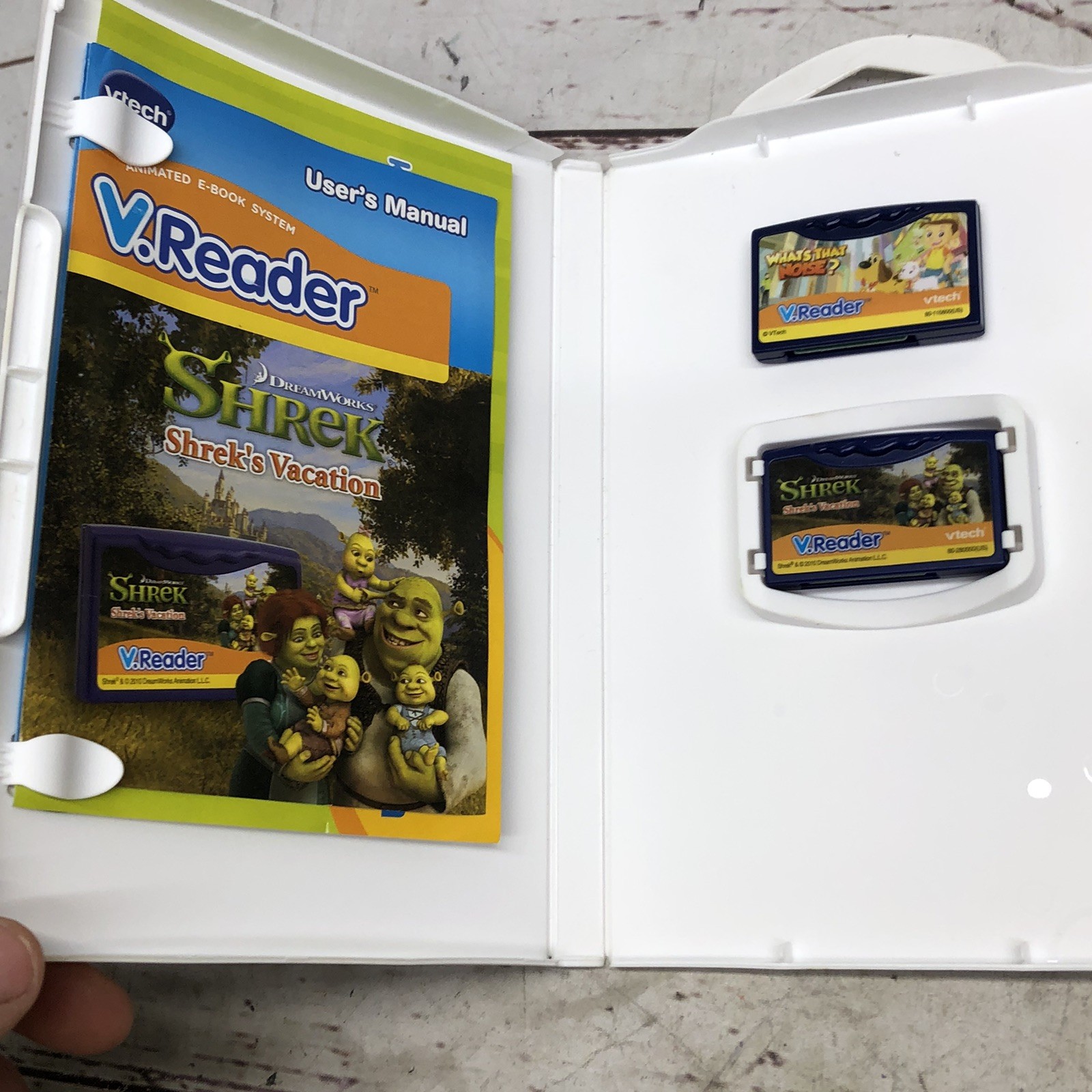 Vtech V.Reader Shrek’s Vacation Game With Case And What’s That Noise Cartridge