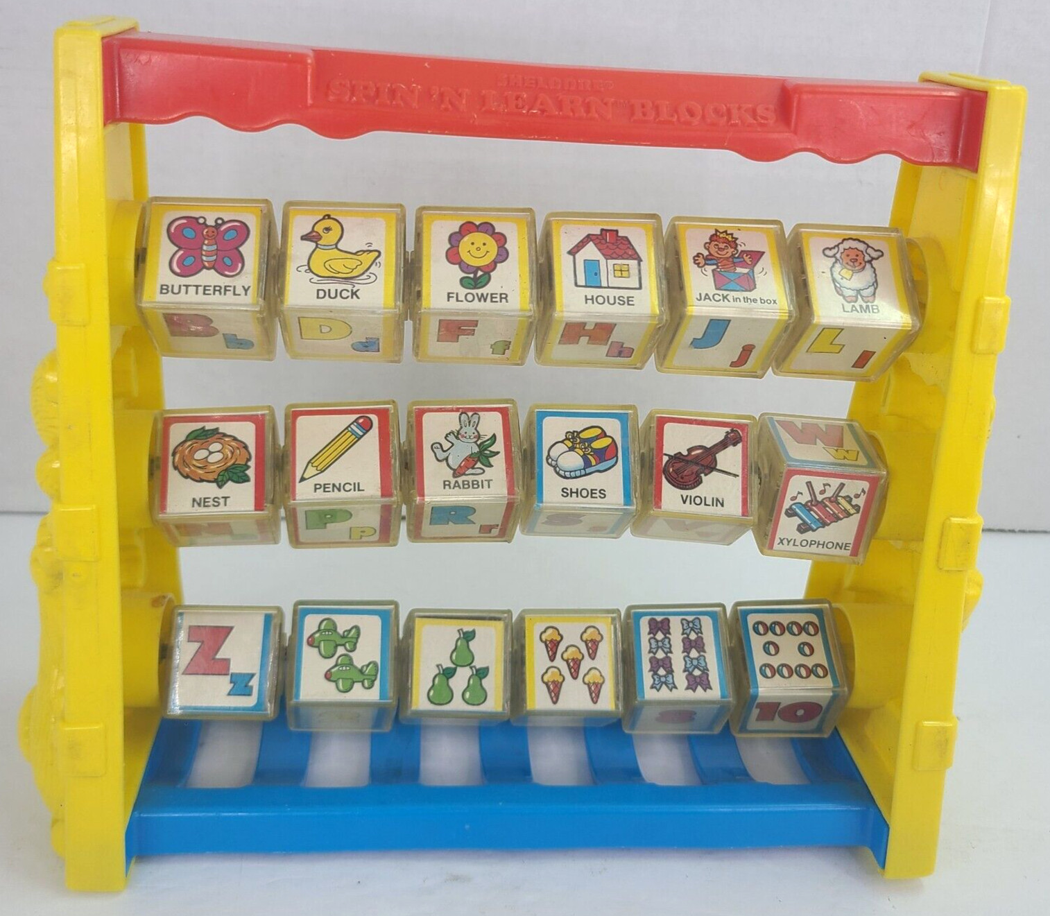 Vintage 1987 Spin ‘N Learn Blocks Letters and Numbers Blocks Toy 1987 Shelcore