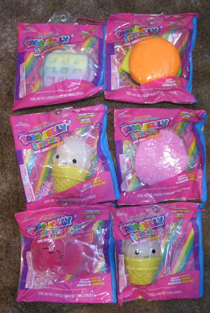 6 Taba Squishy Jelly Squeezeables Super Jumbo Kitty Ice Cream Waffle Cookie +