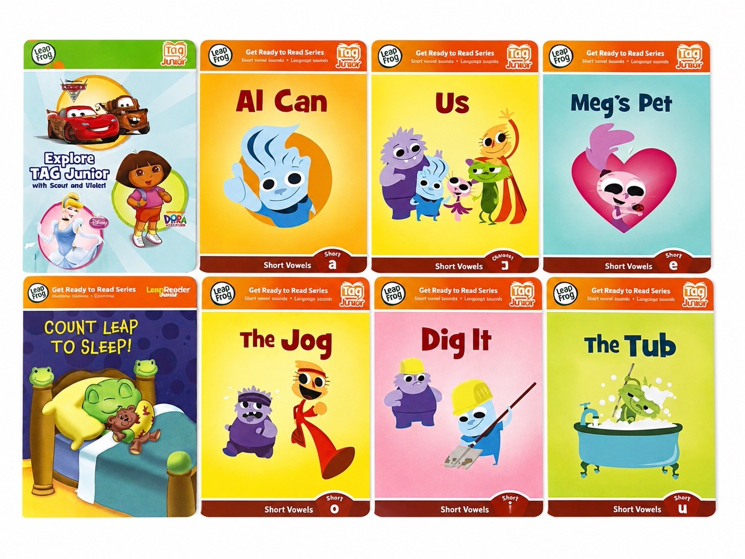 LeapFrog Tag Junior Board Books Lot Short Vowels Dora Cars Disney Learn Read (8)