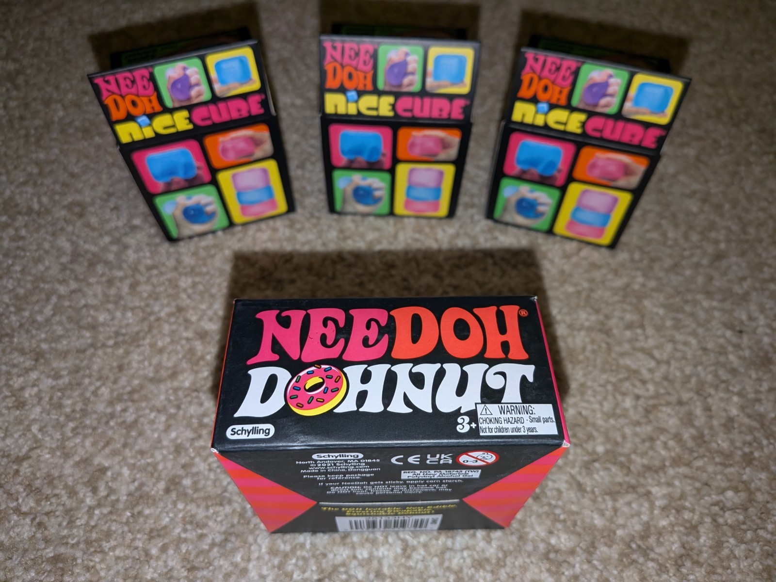 4x Pink Sprinkles NeeDoh Jelly Donut Squishy Nice Cube Jellie Dohnut Stress