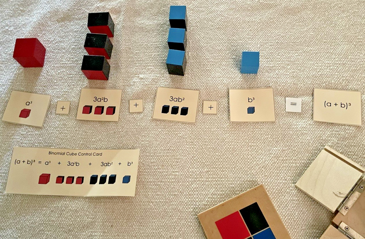 Montessori Binomial Cube w/ Equation and Control Cards for Math/Sensorial Shelf