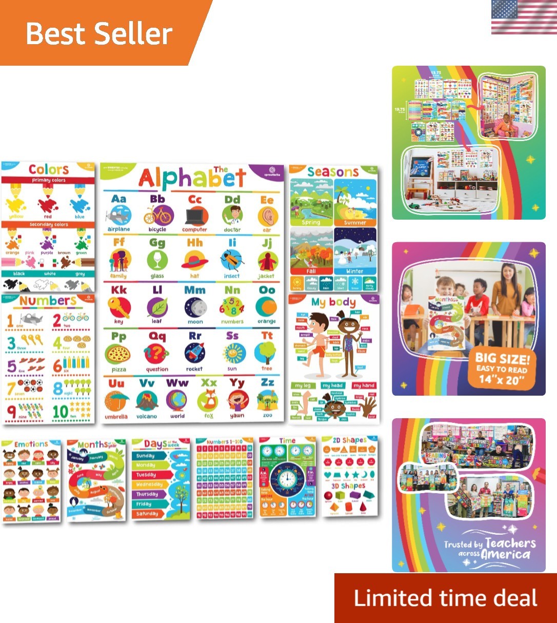 Vibrant Preschool ABC and Numbers Wall Art – 11 Non-Laminated Education Posters