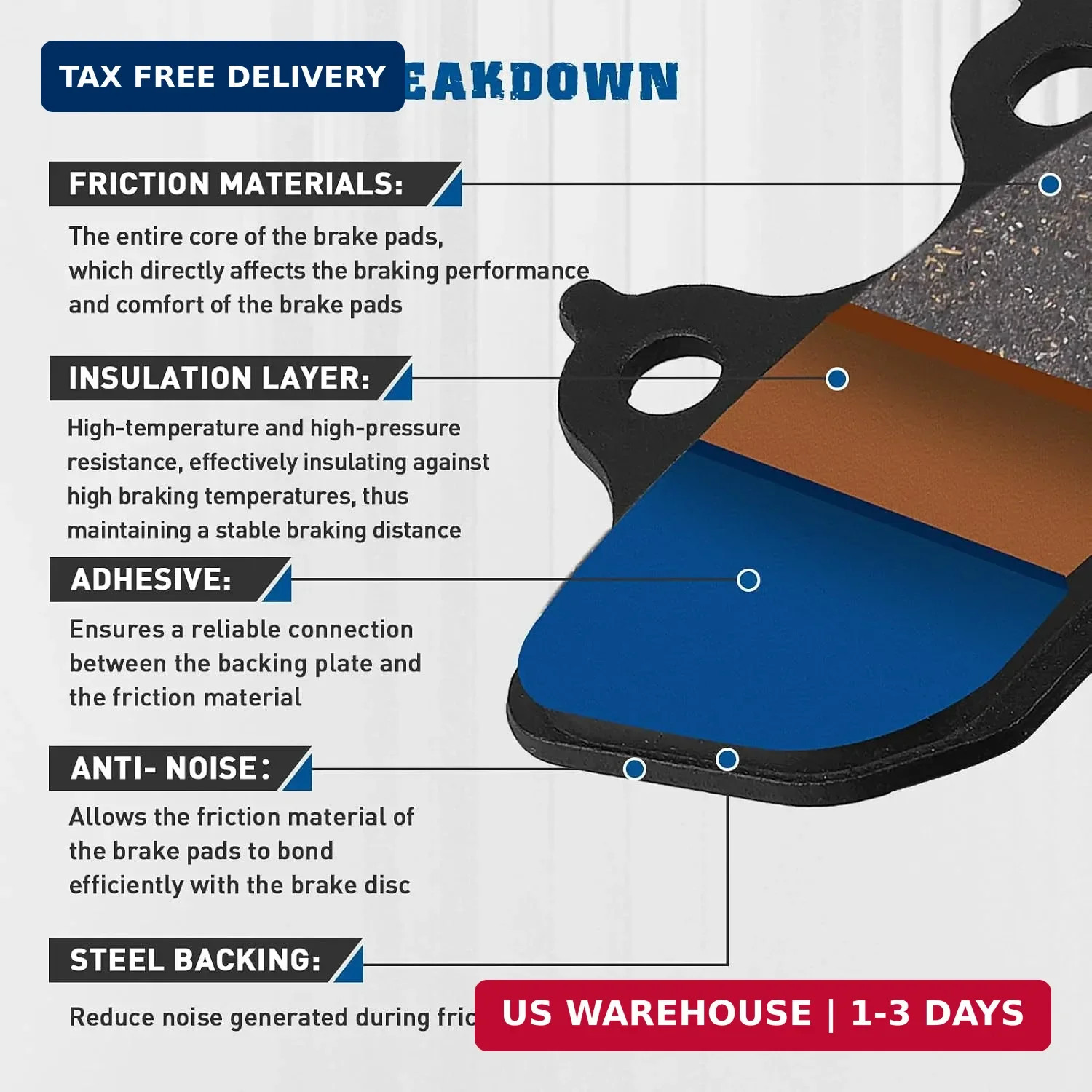 Brake Pads for Harley Davidson Road King Electra Glide Road Glide 2000-2007, Dyn