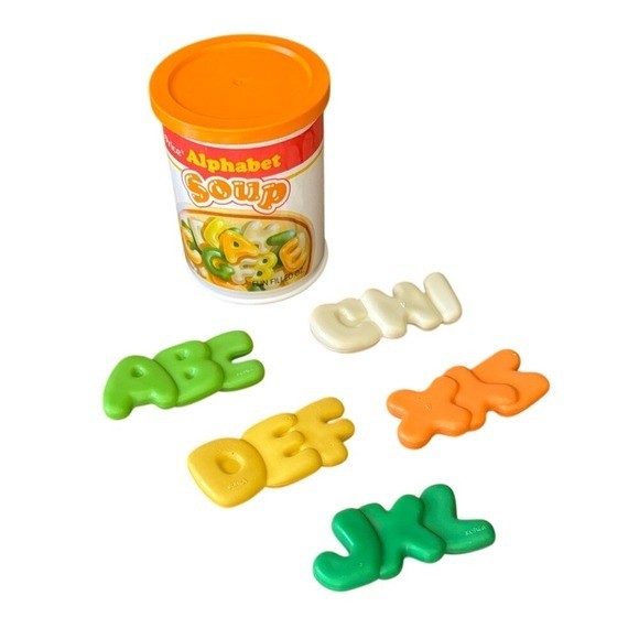 Vintage Fisher Price Alphabet Soup Letter Can & Letters Kids Food Play Set 1987