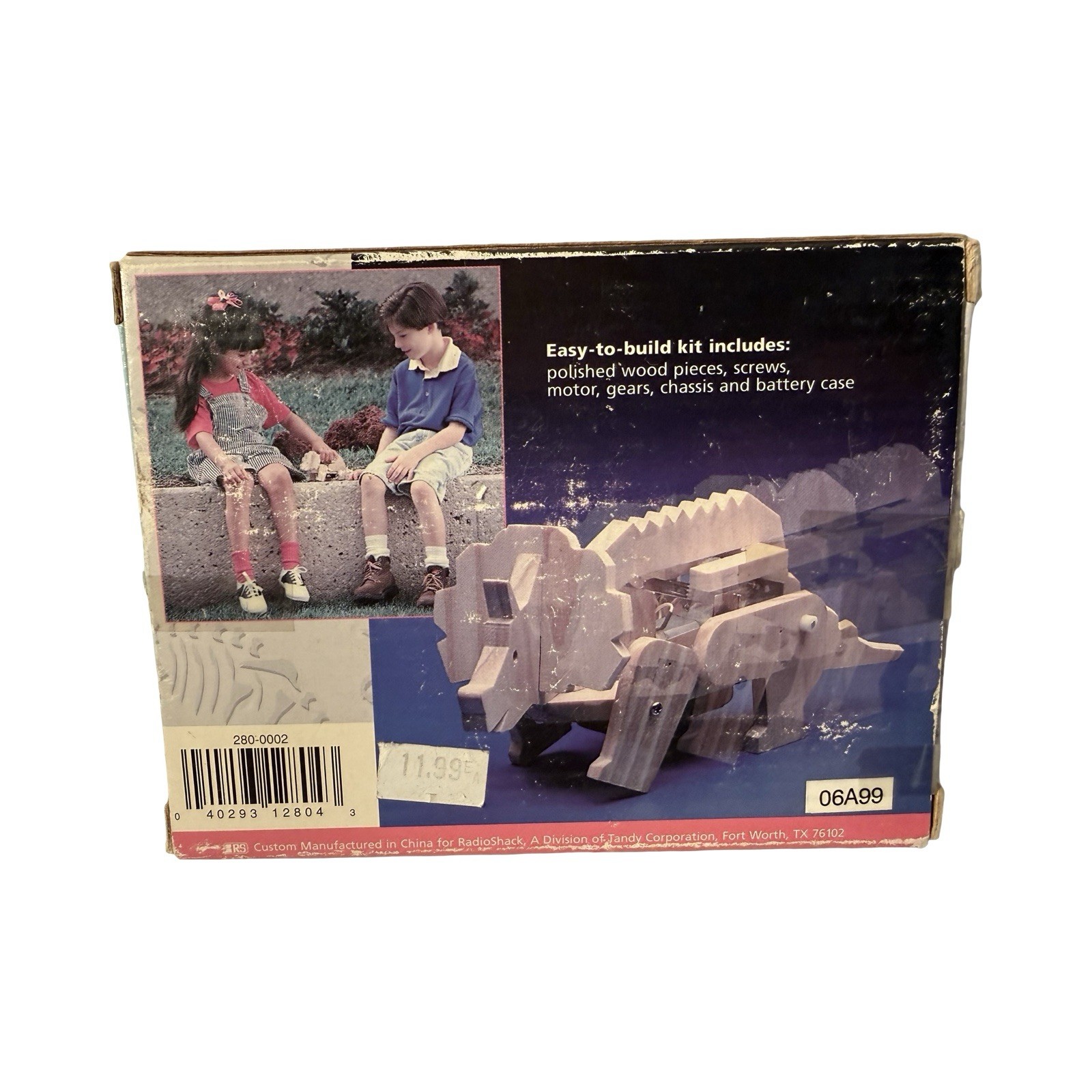 Vintage 1999 RadioShack Walking Triceratops Kit 28-002 NIB Wooden Dinosaur Toy