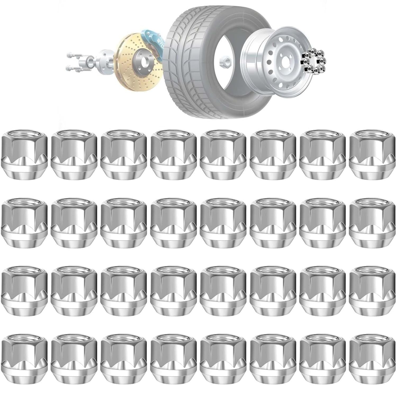 M14 x 1.5 Galvanized Lug Nuts 32PCS 3/4″ Hex 60 Degree Conical Seat Lug Nut Set