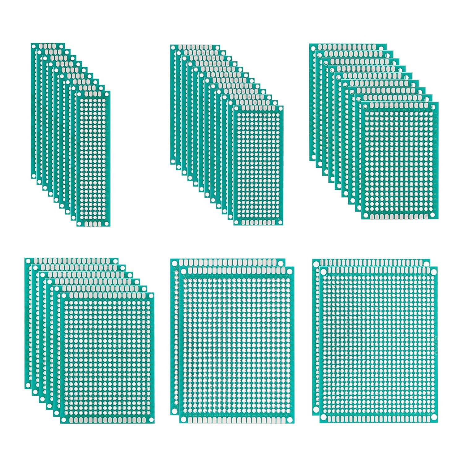 BOJACK 6 Vaules 40 Pcs Double Sided PCB Board Prototype Green, Silver White