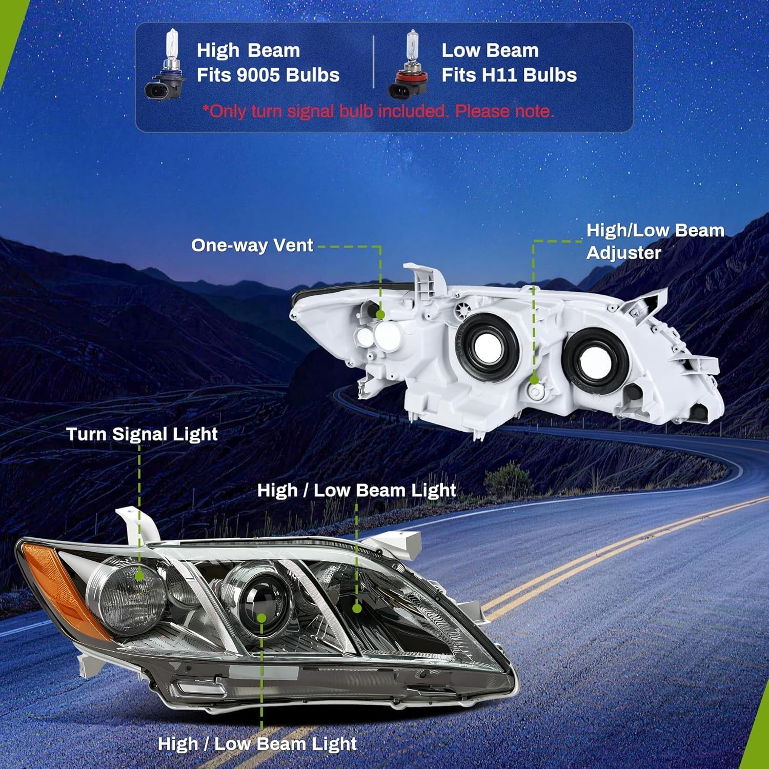 Projector Headlight Assembly 2007-2009 Camry (4-Door Sedan) Exclude Hybird Chrom